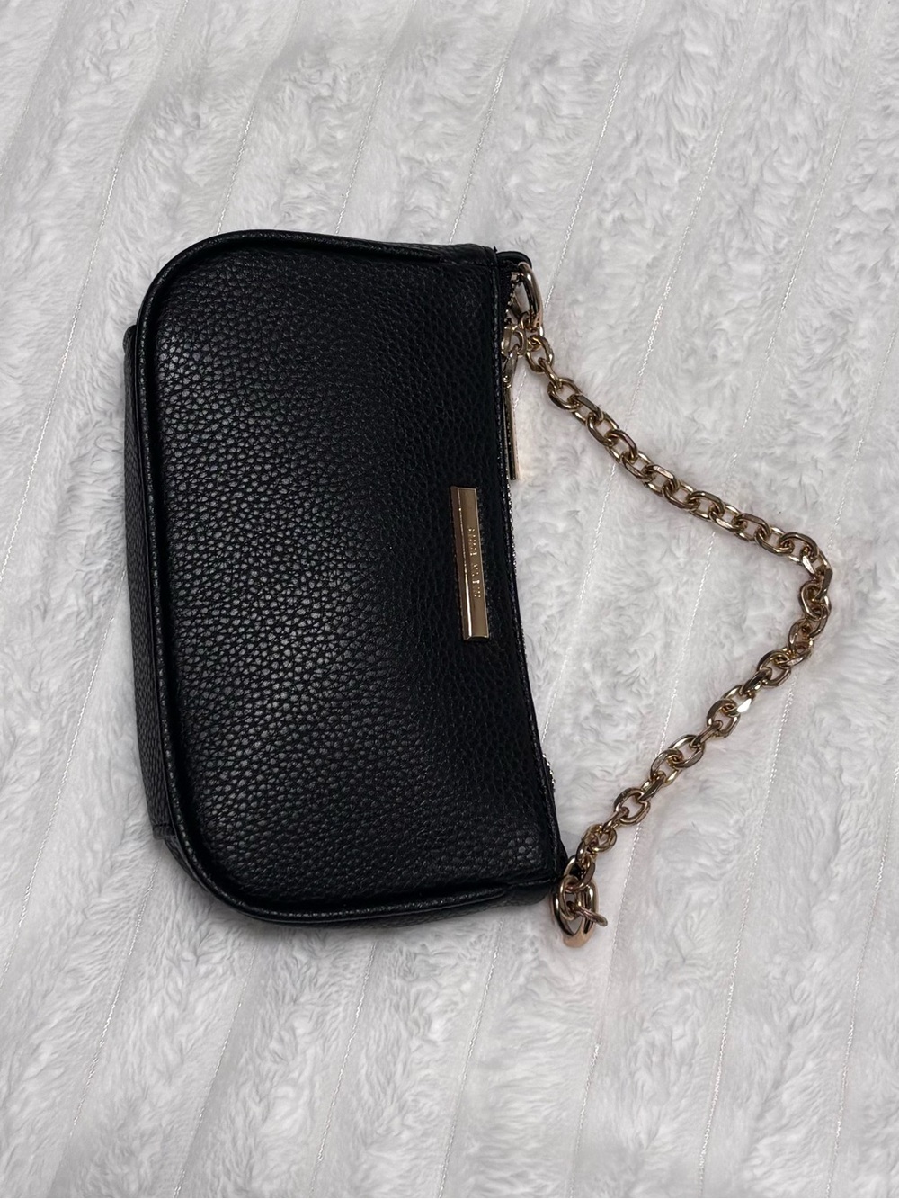Anne Klein Black Pebbled Leather Wristlet with Gold Chain